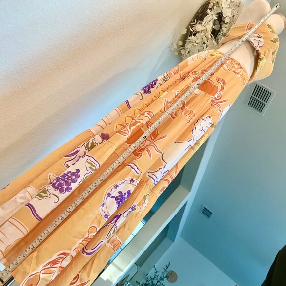 🦀 SABO Aliza Assymmetrical Cut-Out Fit and Flare Maxi Dress Ciao Yellow Print S - Picture 13 of 16